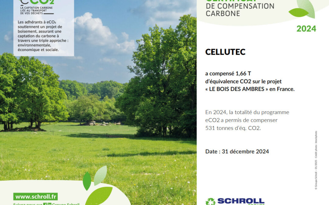 Certificat de compensation carbone pour Cellutec en 2024
